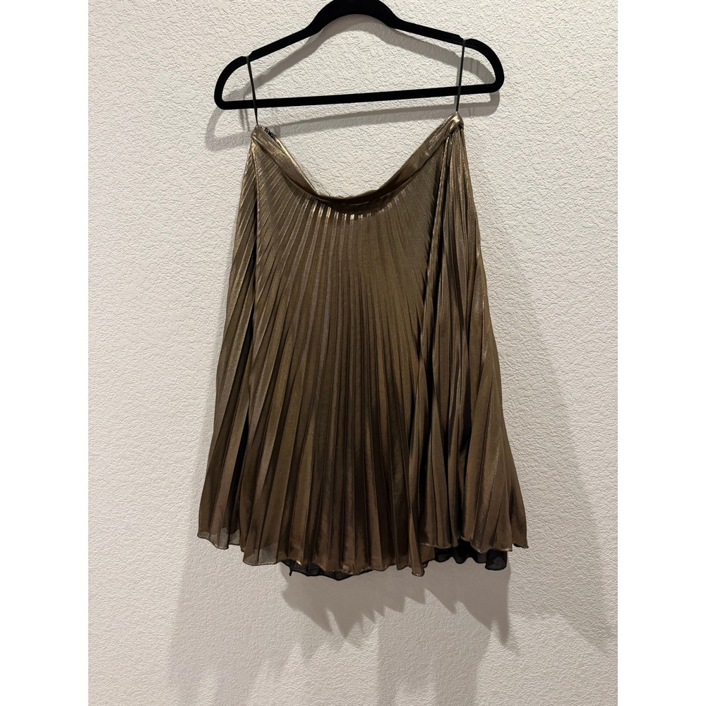 TOPSHOP Metallic Pleated Midi Skirt Gold Women's Size 12 - Picture 2 of 3